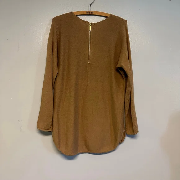 Women's Michael Kors Brown Crew Neck Sweater size medium zipper accents knitted - Picture 6 of 8